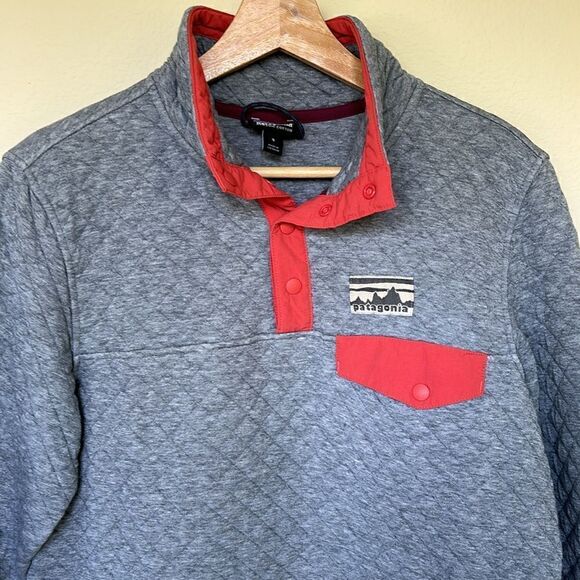 Patagonia Snap Sweatshirt Pullover Gray Pink Cotton Quilted quarter zip sz small - Picture 2 of 11